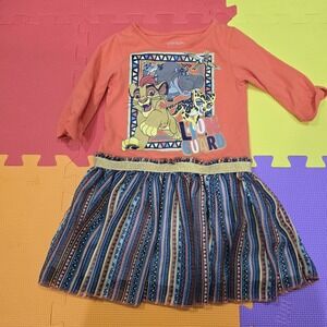 Disney The Lion Guard Girls Dress Size 4T Orange Long Sleeve Tribal Skirt Kion